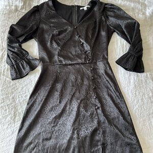 Black Cocktail Dress with V-Neck and Bishop Sleeves